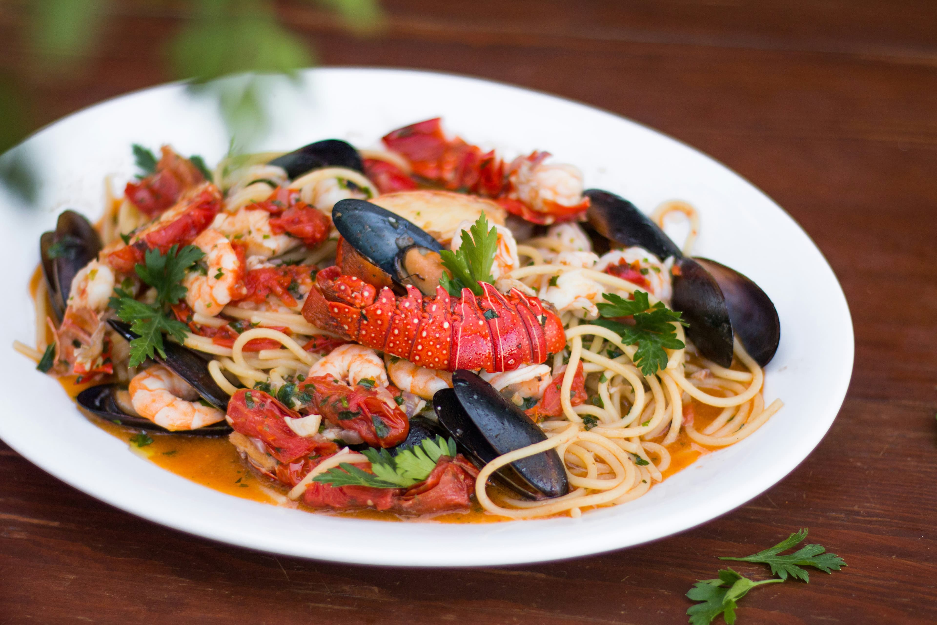 Shrimp and tomato tossed through fresh noodles