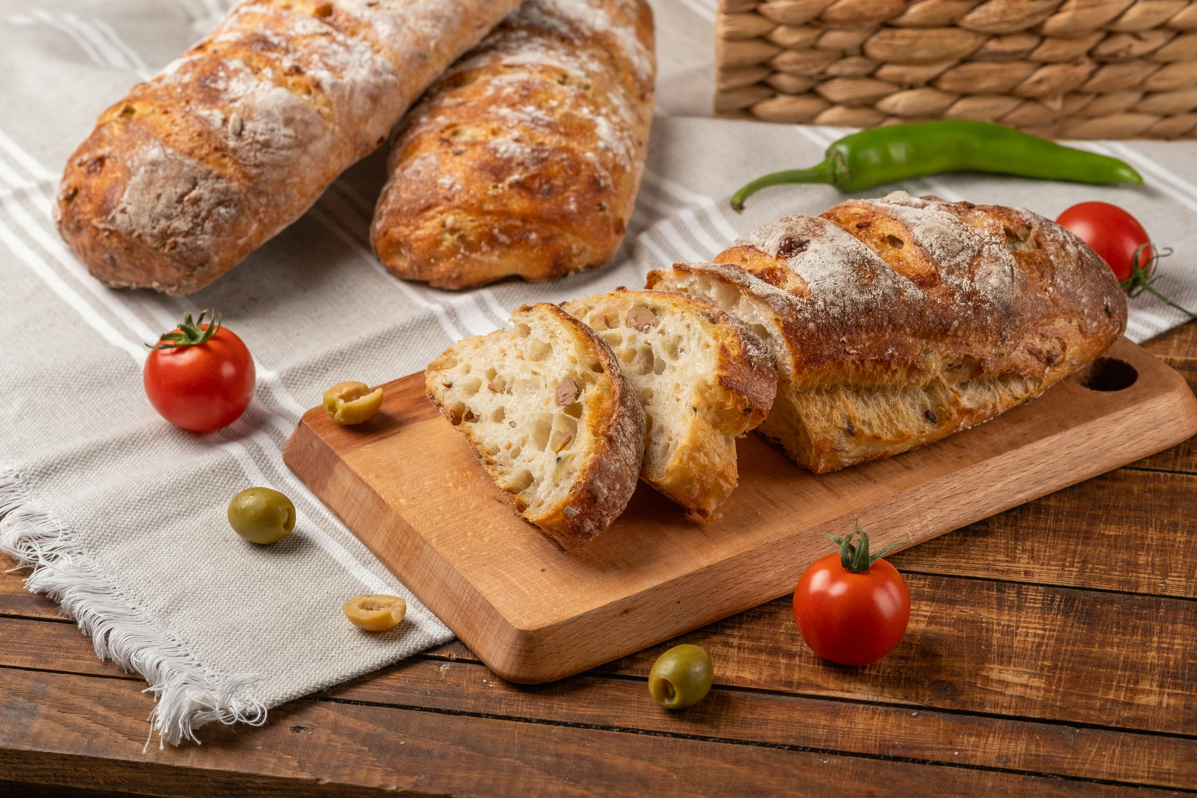 Bread and oil set out before the first course