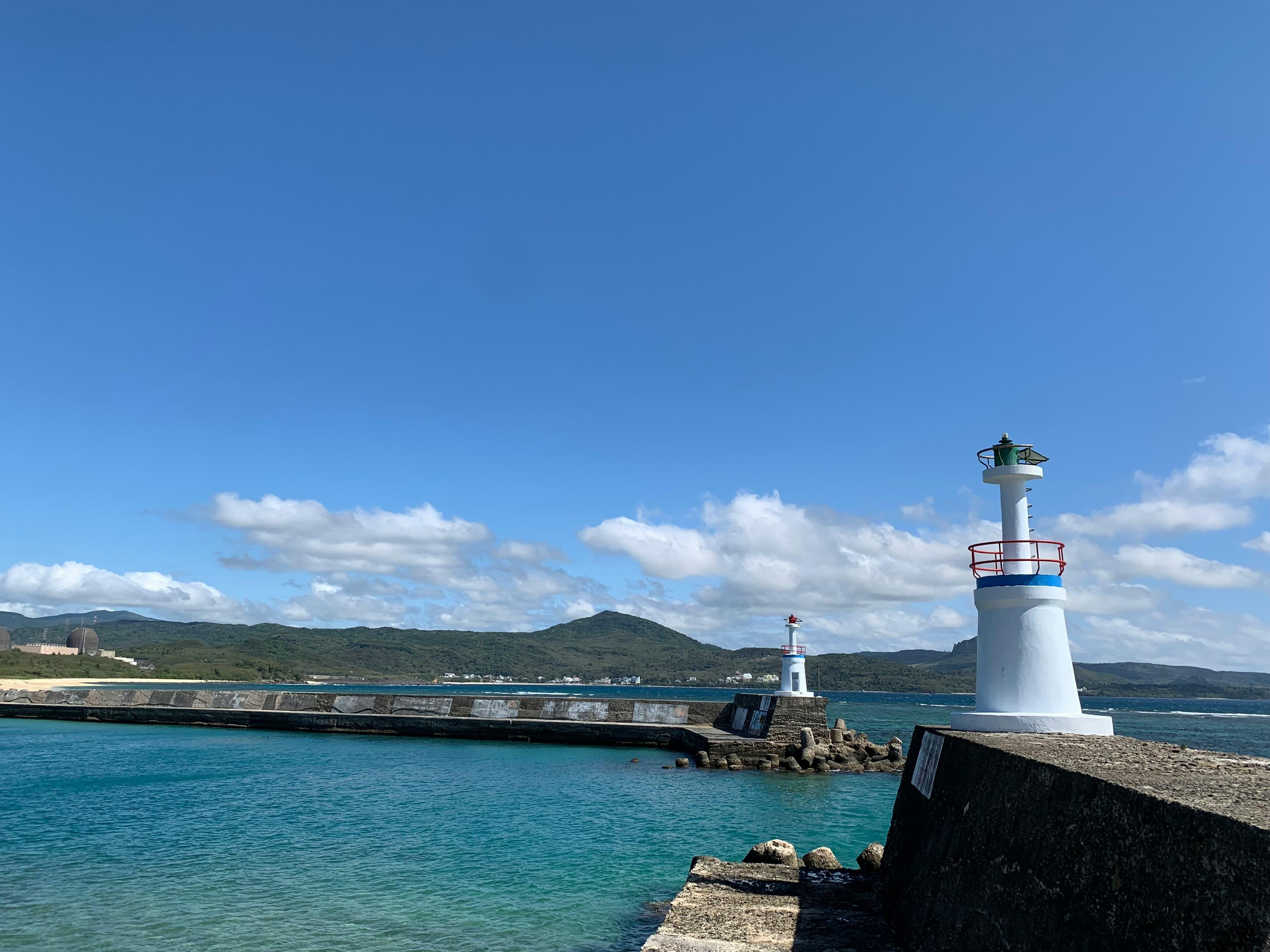 The stone breakwater and harbour light at the mouth of Lunenburg harbour